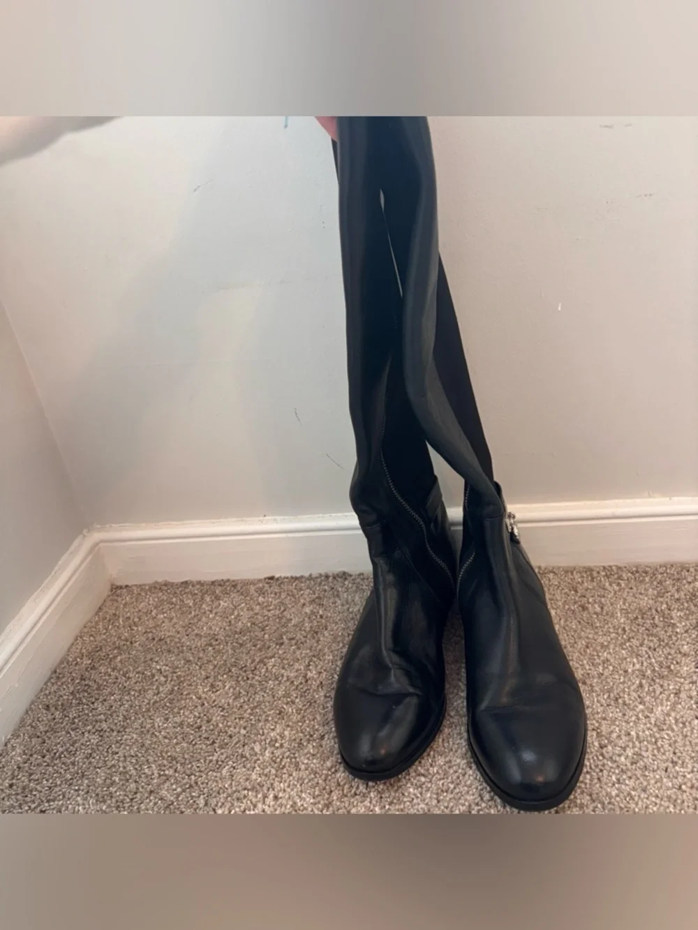 Michael Kors Mindy Knee High Boots Black Leather MK Riding Boots Women’s 6.5